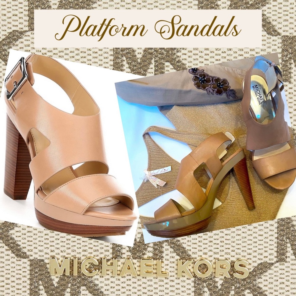 🌸HP2X🎉SO CUTE🌸🌟Michael KORS 👡 the Carla Leather High Heeled Platform Heels